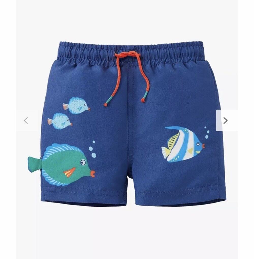 Baby Boden Boys Blue Fish Fun Swim Shorts - Excellent Condition 9-12 months